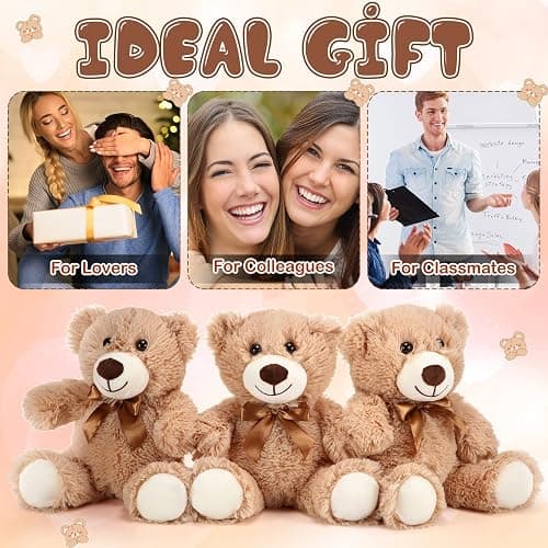 HyDren 12 Pieces Valentines Bears Stuffed Animals Soft Plush Toy Bears for Birthday Party Easter Wedding Baby Shower Christian Charity Donation Supplies(Light Brown) thumbnail 7