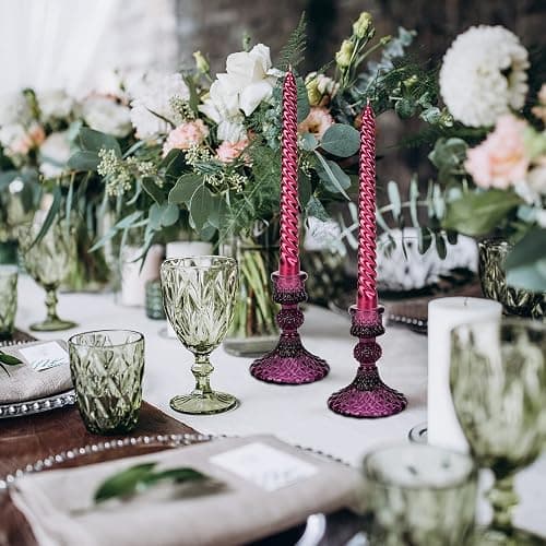 Glass Candle Holder, 2PCS Decorative Candle Sticks Pillar Candle Stand for Formal Events Wedding Party Table Centerpieces Home Decoration, Dark Purple thumbnail 6