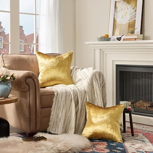 GIGIZAZA Gold Velvet Pillow Covers 16x16, Set of 2 Couch Throw Decorative Pillow Covers Soft Modern Living Room Square Cushion Fall Pillowcases thumbnail 7