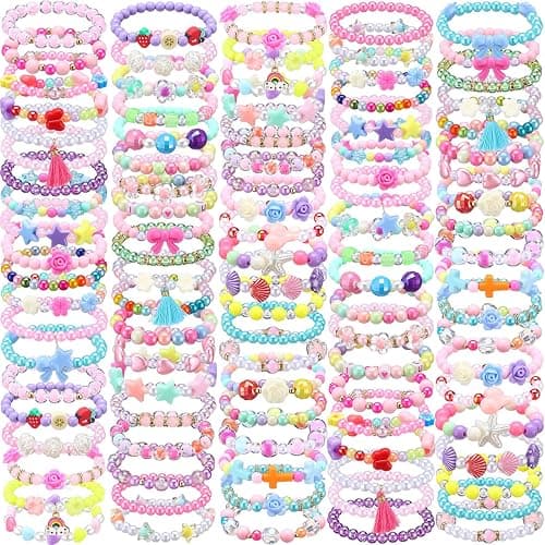 Ecally 100 Pcs Kids Bracelets for Girls Bulk Colorful Beaded Bracelets Little Girls Party Favors Easter Birthday Jewelry Gift for Kids Toddler - Image 1