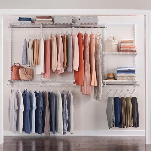 Rubbermaid Configurations Custom Closet Kit 4-8 Ft. Adjustable Metal Wire Shelving White Finish Expandable Organization System Hardware Included for Home Closet/Pantry/Laundry/Mudroom - Image 1