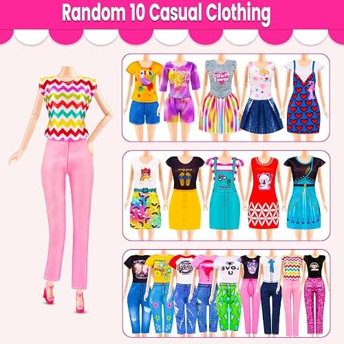 110 Pcs Doll Clothes and Accessories Dress up Toys for Girls with Wedding Dresses, Casual Dresses, Casual Jumpsuit, Swimsuits Bikini, Glasses, Shoes, Hangers, Doll Clothes Toys for Girl Gift thumbnail 6