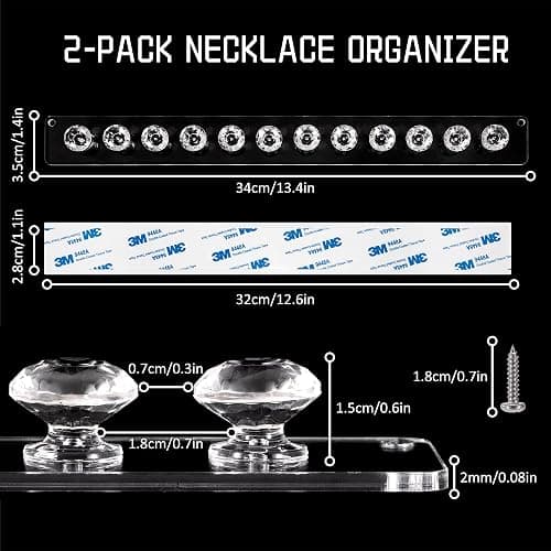 Newellsail Halsketten-Aufhänger Acryl-Halskettenhalter Wandmontage Schmuck-Organizer mit 12 Diamant Form Haken für Halsketten, Armbänder, Ketten, Ohrringe, 2 Stück (Transparent) thumbnail 3