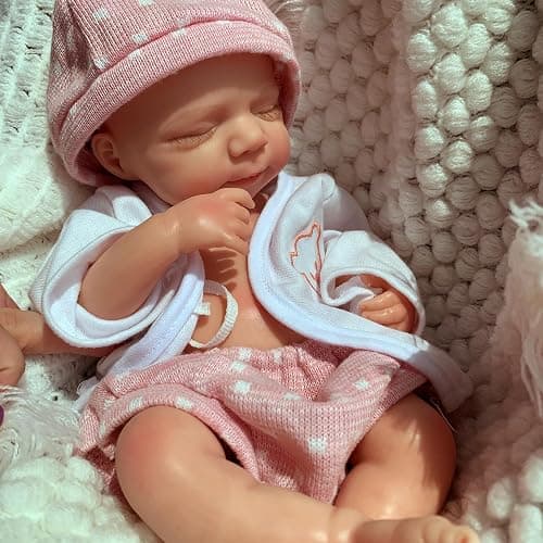 Yokyyi Lifelike Full Body Reborn Baby Doll, 13 Inch Pascale Sleeping Girl in Pink Dress, Perfect for Christmas Presents thumbnail 2