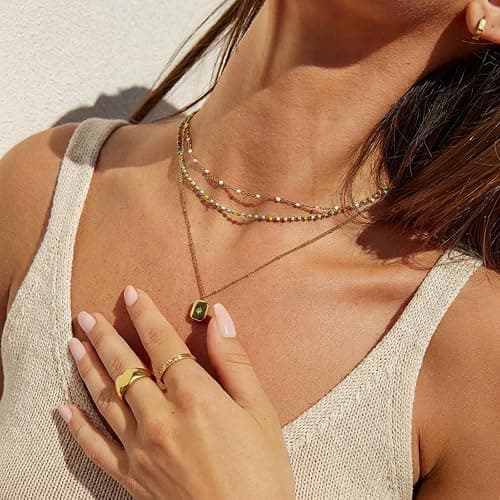 Gold Silver Necklace for Women 14K Gold Silver Plated Dainty Pendant Chain Necklaces Cubic Zirconia Clover Flower Spiral Sun Wishbone Angle Wings Pearl Drop North Star Charm Trendy Jewelry Gift thumbnail 3