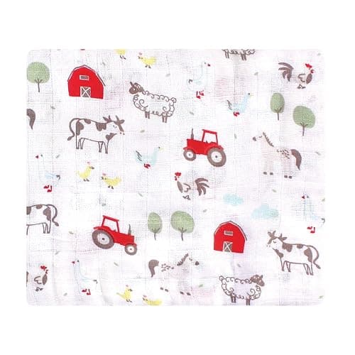 Hudson Baby Unisex Baby Cotton Muslin Swaddle Blankets, Boy Farm Animals, 3-Pack thumbnail 5