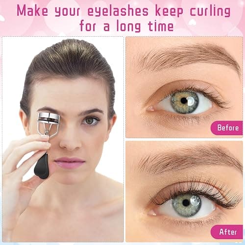 14 Pieces Eyelash Curler Kit Eyelash Comb Eyebrow Brush Tweezers False Eyelashes Applicator Tool Eyebrow Trimmer Silicone Refills Pads for Women (Black) thumbnail 2