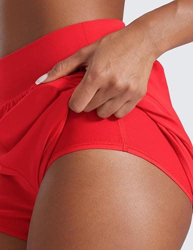 CRZ YOGA Dolphin Flat Waist Athletic Shorts for Women 3" - High Rise Quick Dry for Running Workout Gym Track with Zip Pockets thumbnail 4
