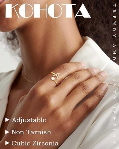 Gold Silver Initial Rings for Women Non Tarnish Dainty 14k Gold Plated Stackable Rings for Women Trendy Adjustable Capital Letter Cubic Zirconia Thumb Pinky Ring Unique Cute Open Birthday Gift Jewelry thumbnail 2