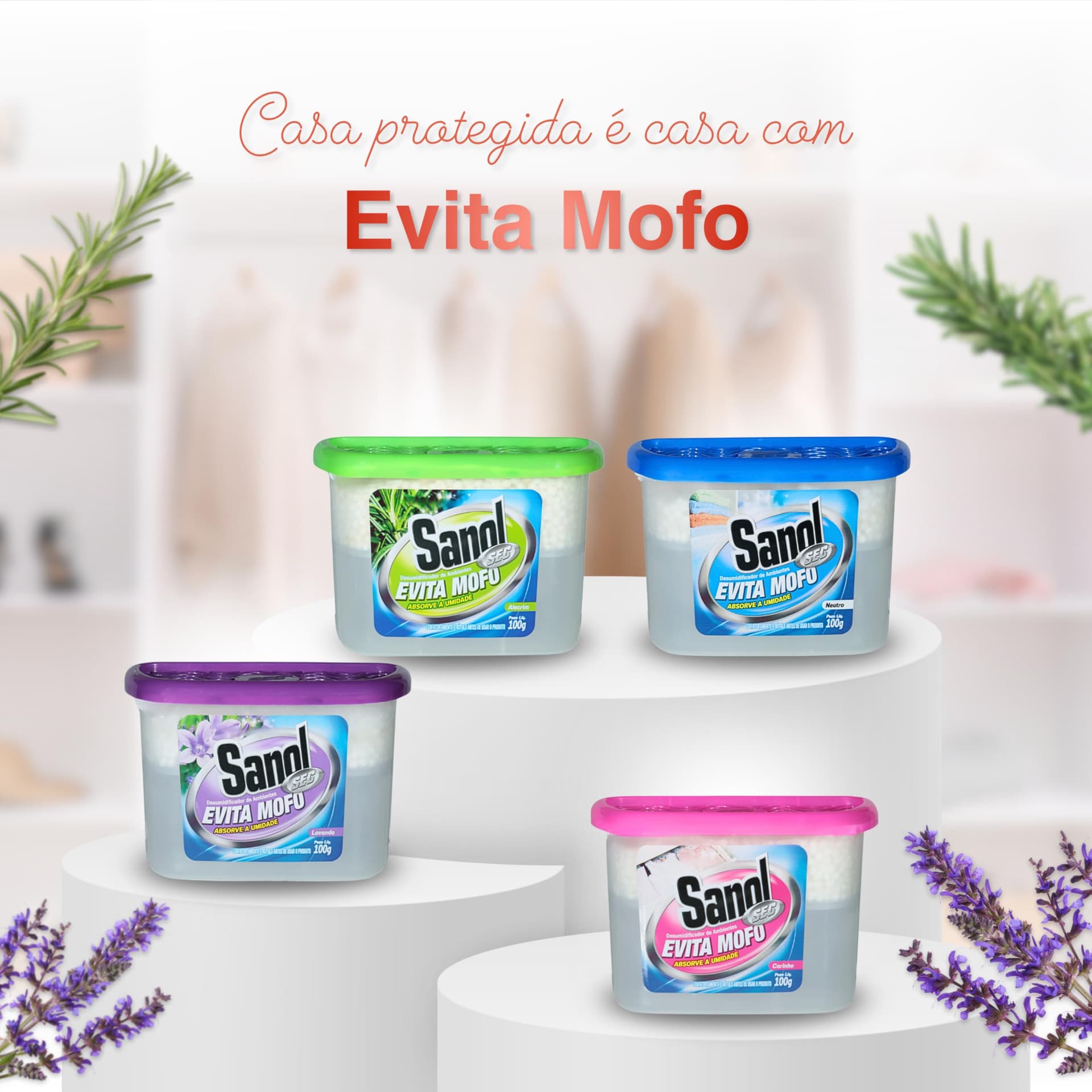 Evita Mofo Absorventes de Umidade (desumidificador), Leve 4 Pague 3 - 1 Neutro / 2 Lavanda / 1 Baby, Sanol, 4 X 100g, Colorido thumbnail 7