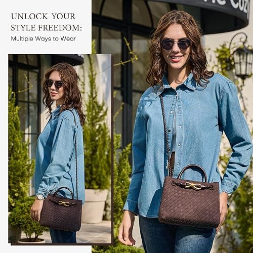 Gewebte Tragetasche für Damen, Leder, Schultertasche, Designer-Handtasche mit Tragegriff oben thumbnail 3