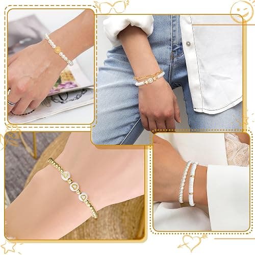 LieToi Preppy Heishi Bracelets Set Colorful White Gold Smile Heart Star Evil Eye Beaded Polymer Clay Pearl Stackable Charm Y2K Kidcore Summer Beach Bohemian Layering Bracelets Jewelry for Women Girls Teens thumbnail 6