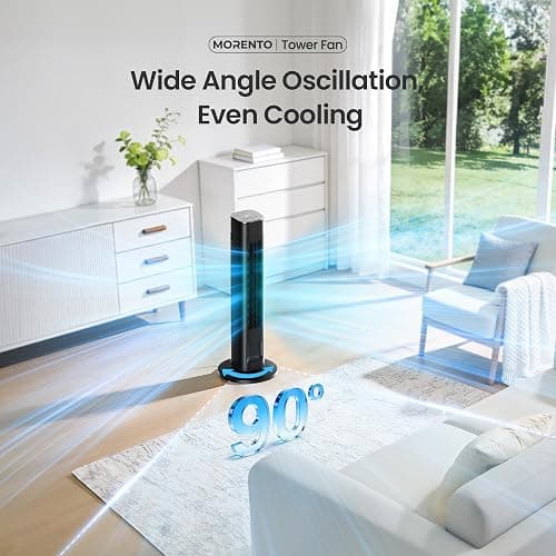 MORENTO 36-Inch Smart Tower Fan with Remote, 25ft/s Standing Fan with WiFi, App & Voice Control, 4 Modes, 4 Speeds, 12-Hour Timer, 90° Oscillating Fan for Bedroom and Office, Black, 1 Pack thumbnail 5