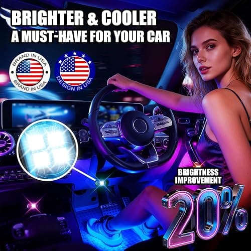 Upgraded Wireless LED Lights for Car, Rechargeable Interior Car Lights with 8 Colors Brightness Adjustable, 12H Battery Life, Remote Control, Mini Strobe Lights for Vehicle Motorcycle Bike Decor thumbnail 4