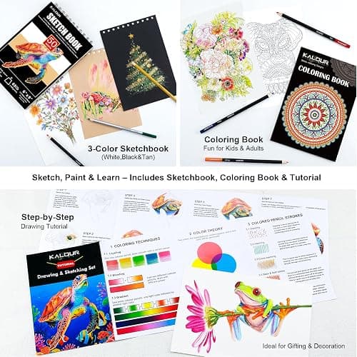 KALOUR PDAS 127 Drawing Set Sketching Kit, Pro Art Supplies with 3-Color Sketchbook & Coloring Book, Neon, Colored, Watercolor, Metallic, Graphite, Charcoal Pencils, Gift for Artists Adults Teens thumbnail 4