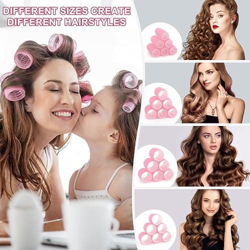 4 Sizes Hair Rollers for Women Set - 50 Pcs Hair Curler Rollers with Clips, Self Grip Hair Rollers for Long, Short Hair and Bangs, 25mm, 36mm, 48mm, 60mm, Pink thumbnail 3