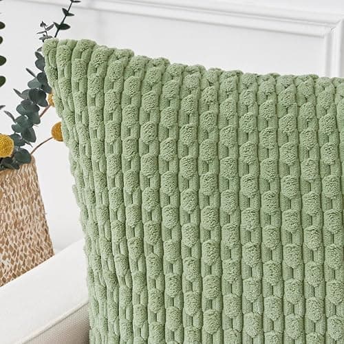 Kevin Textile Spring Boho Cushion Covers 45 x 45 cm Set of 2 Soft Striped Corduroy Decorative Square Cushions Covers 18x18 Inch with Invisible Zipper for Chair Couch Sofa Bedroom, Sage Green thumbnail 3