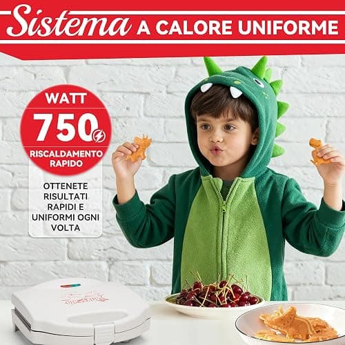 SugarWhisk Mini Piastra Waffle, Piastra Per Waffle, Mini Waffle Maker Con 8 Motivi Di Dinosauri, Amato Dai Bambini, Bianco thumbnail 3
