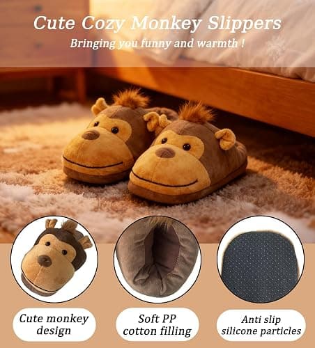 YeeSupe Funny Gorilla Plush Slippers For Men Women Cartoon Fluffy Animal Shoes Winter Warm Non-slip Indoor Slippers For Bedroom Lounge thumbnail 5