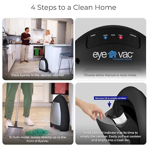 EyeVac Home Touchless Vacuum Automatic Dustpan - Great for Sweeping Pet Hair Food Dirt Kitchen - Ultra Fast & Powerful, No More Bending Down, Bagless, Corded, Automatic Sensor, 1000 Watt (Matte Black) thumbnail 4