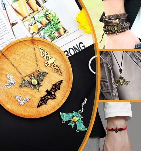 JIALEEY 33PCS Bat Charms Mixed Halloween Spooky Flittermouse Flying Vampire Bat Connector Charms Pendants DIY for Jewelry Making Crafting thumbnail 4