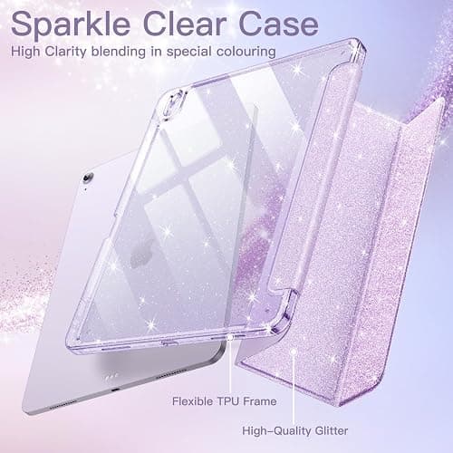 JETech Glitter Case for iPad Air 13-Inch M3/M2 (2025/2024) with Pencil Holder, Cute Sparkly Slim Cover for Kids and Girls, Shiny Clear Back Shell (Purple) thumbnail 3