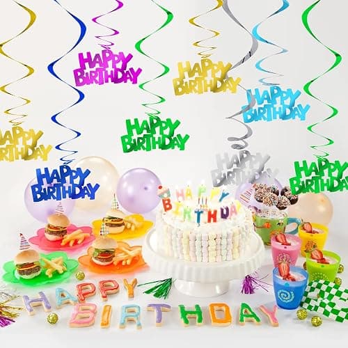 BEISHIDA 12 Pcs Pre-Strung Happy Birthday Hanging Swirl Decorations, Colorful Birthday Party Hanging Decor Supplies for Kids Adults thumbnail 5