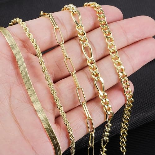 14K Gold Chai14K Gold Chain Bracelets Set for Women, Dainty Paperclip Link Bead Stackable Layered Bracelets Metal Fashion Jewelry thumbnail 6