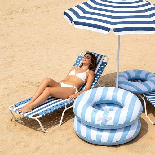 2 Pack Large Inflatable Pool Float for Adults 36 Inch Classic Striped Swim Rings Swimming Pool Tubes for Teens Summer Beach Themed Party thumbnail 6