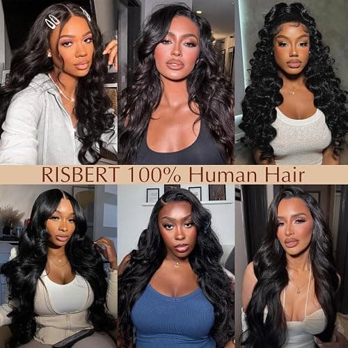 RISBERT 30 Inch 13x6 Lace Front Wigs Human Hair 200 Density Body Wave HD Lace Frontal Wigs Human Hair Pre Plucked with Baby hair Natural Color Glueless Wigs for Women thumbnail 2