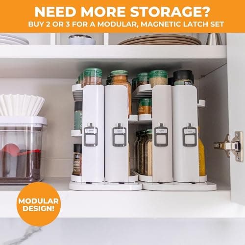 Cabinet Caddy SNAP! Spice Rack Organizer for Cabinet - Slide & Rotate Seasoning Organizer - 4 Snap-In Adjustable Shelves for 5 Tier of Storage - Magnetic Modular Design - 8.9”H x 6.1”W x 10.8”D thumbnail 8