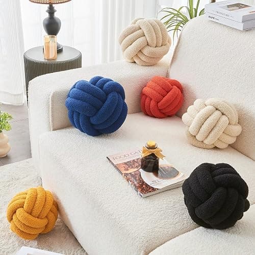 LUSJNGE Decorative Throw Knot Pillow Ball for Home Chair Sofa Couch Bed Aesthetic Round Decor Pillows Lambswool Knotted Pillow Cushion (Beige, 8inches) thumbnail 6