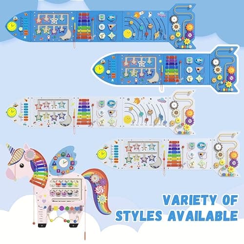 Spacocld Rocket Activity Wall Busy Board Panels - Sensory Wall Panel for Kids, Montessori Toddler Wall Activity Board, Wall Toys for Toddlers 3, Activity Cube, Wall Activity Boards, Blue(4PCS) thumbnail 7