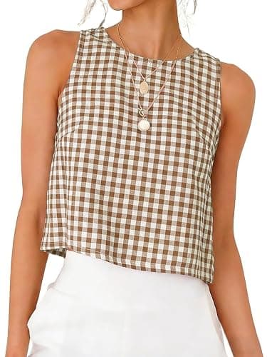 IDEALSANXUN Womens Gingham Crop Tank Tops 2026 Spring Summer Sleeveless Vest Top - Image 1
