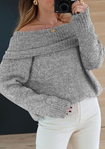 PRETTYGARDEN Women's Off The Shoulder Sweater Long Sleeve Tops 2025 Fall Loose Knit Pullover Sweaters Winter Clothes thumbnail 7