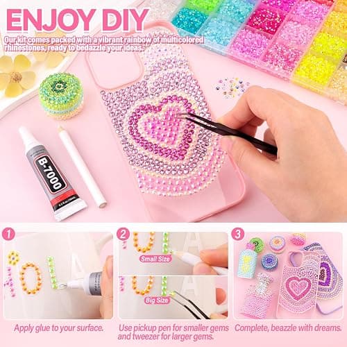 34000Pcs Resin Rhinestones for Bedazzling Kit, Mixed-Color 3mm Bedazzled Crystal with 3Pcs 10ml B7000 Jewelry Glue, Flatback Gems for DIY Crafts Clothing Nail Art Makeup thumbnail 3