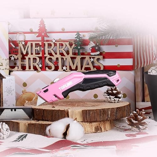 TOPLINE Retractable Pink Utility Knife, Retractable Pink Box Cutter, Blade Storage Design, 18-Piece SK5 Blades and a Dispenser Included thumbnail 2