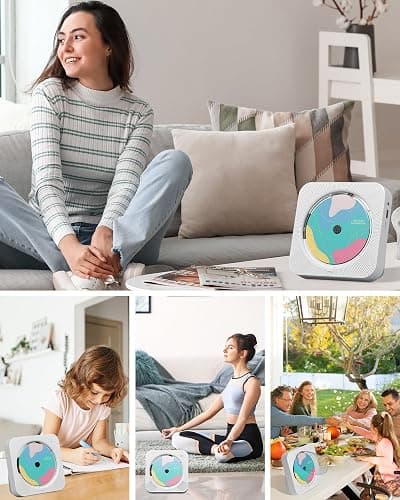 CD Player Portable with Bluetooth Desktop CD Players for Home with HiFi Sound Speakers,Mini Cute CD Player for Kids,Remote Control,Dust Cover,LED Display,Boombox FM Radio (White) thumbnail 8