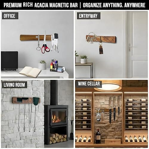 4 YORVOY Magnetic Knife Holder for Wall-16 inches long Kitchen Organizer- No Drilling Knife Magnetic Strip- Compact Utensil Holder- Acacia Wood Knife Rack- Strong Knife Magnet- Easy Installation thumbnail 6