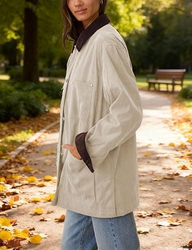 GTLIAE Barn Jackets for Women 2025 Fall Oversized Utility Cotton Coat Corduroy Collar Vintage Workwear with Pockets thumbnail 2
