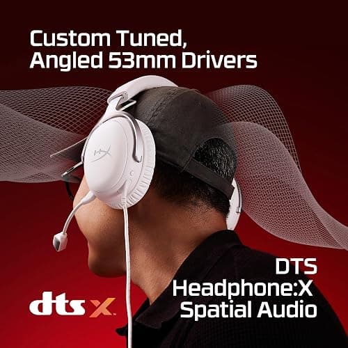 HyperX Cloud III – Wired Gaming Headset, PC, PS5, Xbox Series X|S, Angled 53mm Drivers, DTS, Memory Foam, Durable Frame, Ultra-Clear 10mm Mic, USB-C, USB-A, 3.5mm – White thumbnail 3