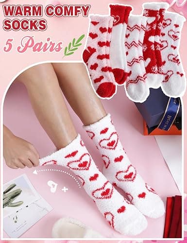 Womens Fuzzy Socks Warm Fluffy Cozy Winter Slipper Thick Fleece Heart Socks 5 Pairs thumbnail 5