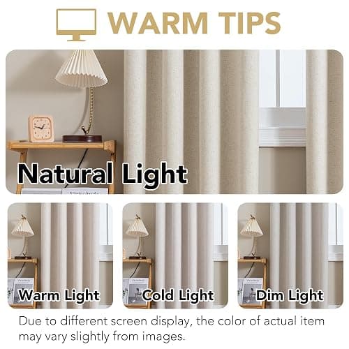 H.VERSAILTEX Linen Curtains 100% Blackout Curtains for Bedroom 84 inch Long Full Light Blocking Nature Linen Blended Window Curtains for Living Room Nickel Grommet (2 Panels, Heathered Linen) thumbnail 4