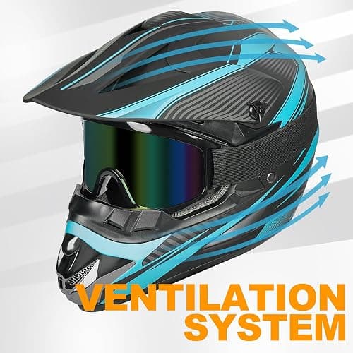 Yesmotor Youth Dirt Bike Helmet Quick Release Buckle - Dirt Bike Helmets for Kids 8-14, Youth ATV Helmet (Gloves Goggles Mask) 4Pcs Set - DOT Approved thumbnail 2
