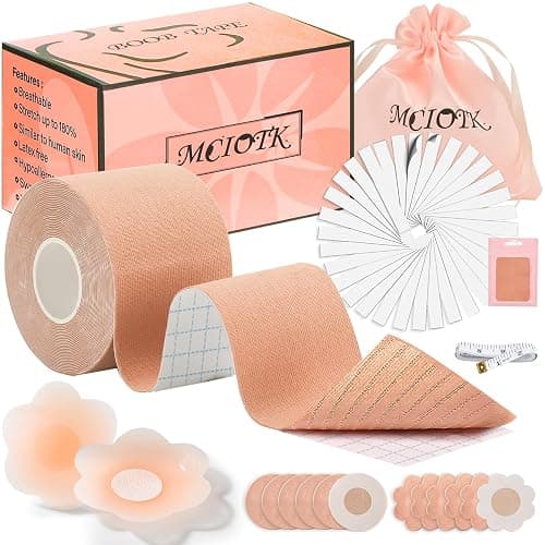 Mciotk Boob Tape Kit - 2 Pcs Nipple Covers | Boobytape for Large Breast Lift w Body Tape | Invisible Boobtape for A-G Cup - Image 1
