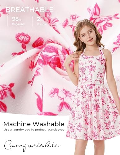 GRACE KARIN Girls Floral Summer Dress Spring Holiday Beach Party Sundress Halter Neck Tie Backless Dresses 7-16 Years thumbnail 5