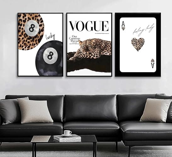 Set of 3 Trendy Leopard Canvas Wall Art Preppy Room Aesthetic Cheetah Cheetah posters Prints Funky Lucky 8 Ball Wall Decor Pictures for Girls Bedroom Apartment Dorm Unframed Decoration thumbnail 7