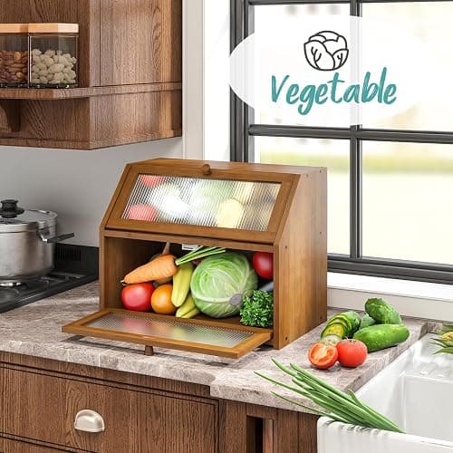 Vriccc Bread Box for Kitchen Counter, Large Bamboo Wood Double Layer Bread Box, Wooden Bread Storage Capacity thumbnail 8