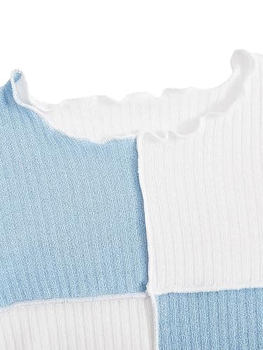 Milumia Girl's Rib Knit Color Block Crop Tee Short Sleeve Lettuce Trim Crewneck Tshirt thumbnail 4