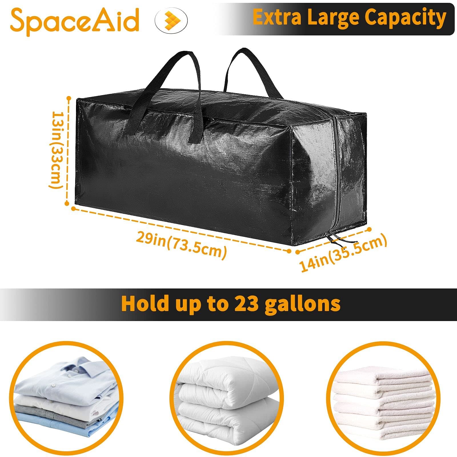 SpaceAid Heavy Duty Moving Bags, Extra Large Storage Totes With Backpack Straps, Strong Handles & Zippers - Alternative to Boxes, Packing Supplies, Black (8 Pack) thumbnail 4